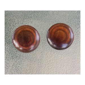Vintage Natural Wood Grain Round Button Pierced MOD Boho Earrings